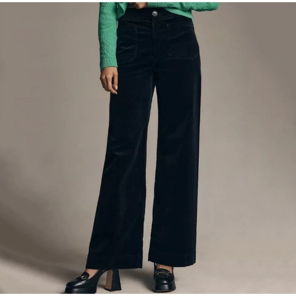 Maeve Colette Full Length Pants Women's 16W Black Corduroy Wide Leg High Rise
